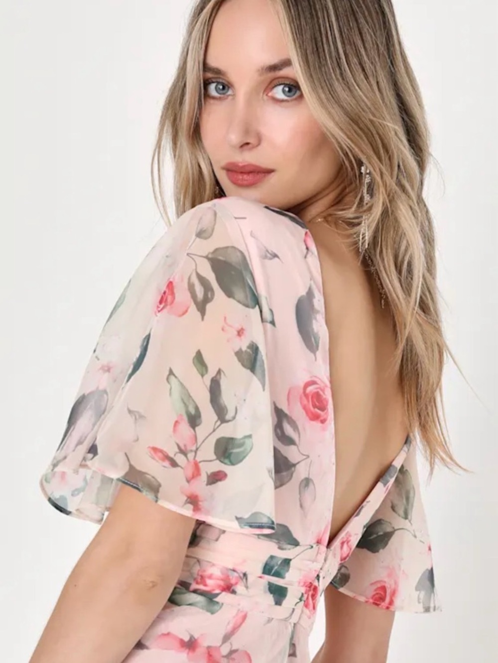 Lulu's Pink Floral Tiered V-Neck Maxi Dress - Picture 2 of 7
